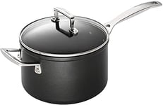 Le Creuset Toughened Non-Stick 18x11.1cm Saucepan with Helper Handle and Glass Lid, Aluminium, 51108180010302 , Black