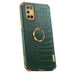 Grandcaser Case for Oppo A52 Ultra-thin Soft TPU Crocodile Leather Shockproof Bumper With Ring Bracket Protective Cover for Oppo A52/72/92 6.5" -Green