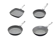 Bundle of MasterClass Cast Aluminium Induction-Safe Non-Stick Frying Pan, 20 cm (8"), Frying Pan, 28 cm (11"), Griddle Pan, 28 cm (11"), Wok, 28 cm (11"), Grey