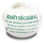 CBC Distributors Irish Blessing Candle Holder White Green Porcelain Sentiment Words