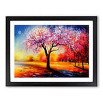 Cherry Blossom Tree Glow Vol.4 H1022 Framed Print for Living Room Bedroom Home Office Décor, Wall Art Picture Ready to Hang, Black A4 Frame (34 x 25 cm)