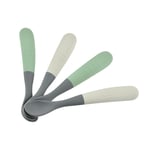 BEABA ® Baby Spoon Set of 4 Silicone 1st Age Mineral/Salver Green (4 stk.)