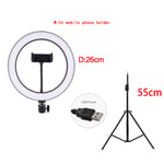 led ring light USB charger ring light for makeup Dimmable Desk selfie ring light with 3 Color Modes and 10 Brightness-26cm_With_tripod