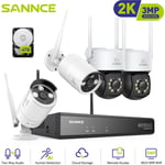 SANNCE 3MP Kit de Surveillance Sans Fil NVR IR Vision Nocturne Audio Bidirectionnelle Détection Mouvement Wifi Sécurité Caméra Système - 4TB