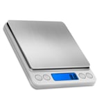 BASELIFE Digital Kitchen Scales, Portable Electronic Food Weighing Scale, 0.1g to 3kg with 2 Trays,LCD Display,Recharge with USB Cable