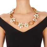 DOLCE & GABBANA Lily Flower Pearl Necklace Chain Belt Gold White S 12339