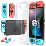HEYSTOP Case Compatible with Nintendo Switch Dockable, Clear Protective Case Cover Compatible with Nintendo Switch and Joy-Con Controller with a Switch Screen Protector and 6 Thumb Stick Caps