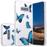 LuGeKe Cute Blue Butterfly Clear Case for Galaxy S10e, Boys Girls Kawaii Animal Butterflies Pattern Design Soft Slim Transparent TPU Covers for Galaxy S10e, Personalized Protective Phone Case