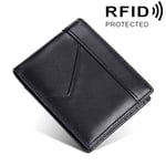 Stitching Leather Men Wallet RFID Anti-Theft Wallet(Black)