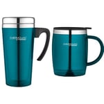 ThermoCafé by Thermos Soft Touch Travel Mug, 420ml - Lagoon with ThermoCafé Plastic and Stainless Steel Desk / Travel Mug, 450 ml - Lagoon