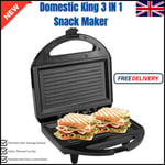 Domestic King 3 IN 1 Snack Maker Waffle Grill Toaster Maker & Grill Press 750W.