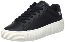 Tommy Jeans Women Cupsole Trainers Leather , Black (Black / Silver), 3.5 UK