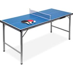 RELAXDAYS Midi table de ping-pong (150 x 67 71 cm) 3 pièces pour intérieur extérieur inclus balles et 2 raquettes + filet, bleu