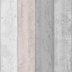 RUSTIC EFFECT PAINTED WOOD WALLPAPER GREY / BLUSH - ARTHOUSE 902809