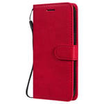 iPhone 15 Flip Deksel i Skinn med Lommebok og Stropp - Rød