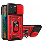 SKALO iPhone 15 Pro Armor hybridi metallirengas kameran liukusäädin - Punainen