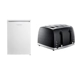 Russell Hobbs RH55UCLF4 Under Counter Freestanding Larder Fridge, 55cm Wide, White & Honeycomb 4 Slice Toaster (Independent & Extra wide slots with high lift