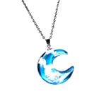 MEIJING Necklace, You are in Heaven Chic Transparent Resin Round Ball Moon Pendant Necklace Women Blue Sky White Clouds Chain For women Necklace