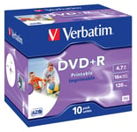 Verbatim DVD+R 16x Printable 10pk J/C - 43508