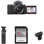 Sony Alpha ZV-E10L | APS-C Mirrorless interchangable-lens vlog camera with 16-50mm lens + Content Creator kit "Microphone Edition" including: Bluetooth Shooting Grip, Memory Card and Microphone