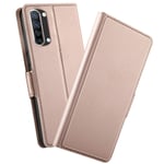 NOKOER Case for Oppo Reno 3/Find X2 Lite, Flip Leather Wallet Cover, 360 Degree Leather Protective Ultra Thin Phone Case, Case With Card Holder for Oppo Reno 3/Find X2 Lite - Rose gold