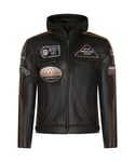 Infinity Leather Mens Racing Hooded Biker Jacket-Detroit - Black - Size Small