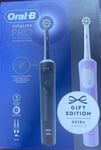 Oral-B Vitality PRO Electric Toothbrush Twin Pack - Black & Purple Bundle Gift
