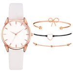 Ladies Watch Bracelet Set, Festiday Women Ultra Thin Quartz Analog Watch with Bracelet Dial with Flowers Stainless Steel Case PU Leather Band Gift F39