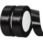 2x22m svart band 25mm för presentinslagning, satinband Svart Halloween-band dekorativt ballongband band för födelsedagstårta dekoration