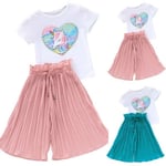 Toddler Kids Baby Girl Summer Unicorn Tops T-shirt Pleated Pants Pink 5-6 Years