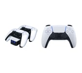 Playstation PS5 DualSense Wireless Controller (White) & Twin Docking Station (White) Bundle