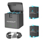 Homesuit Hero 10/9 Batteries 1800mAh and 3-Channel USB Storage Quick Charger for Gopro Hero 10 Black, Hero 9 Black, Fully Compatible with Gopro Hero 10/9 Battery and Charger (2-Pack)