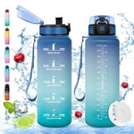 Vikaster Gourdes, Gourde 1.5Litre, sans BPA, Étanche & Réutilisable, Bouteille d'eau avec Marqueur de Temps et Filtre, Convient Pour la Gym, Yoga, Camping, Sport, Randonnée