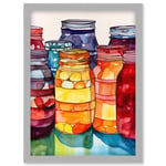Coloured Glass Canning Jars Still Life Watercolour Painting Artwork Framed Wall Art Print A4