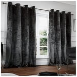 GC GAVENO CAVAILIA Crushed Velvet Curtains For Bedroom, Thermal Insulated Door Curtains, Eyelet Panels, Charcoal, 90X90