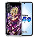 Cokitec Coque Renforcée en Verre Trempé pour Samsung Galaxy A54 5G Manga Dragon Ball Sangohan Violet