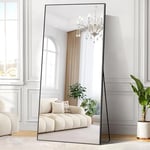 WOLIBEER Grand Miroir sur Pied 192 x 85 cm, Miroir en Pleine Longueur avec Cadre en Aluminium Noir, Miroir Mural Rectangulaire pour Chambre à Coucher Salon Salle de Sport Couloir