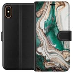 Apple iPhone XS Svart Plånboksfodral Grön / Guld marmor