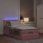Ottoman sängram med madrass rosa 90x200 cm sammet