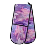 Hunihuni Double Oven Mitts Purple Pastel Marble Texture Heat Resistant Quilted Cotton Kitchen Double Gloves for Cooking Baking Grilling Microwave Handling Hot Pots Pans