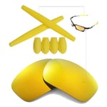 Walleva 24K Gold Polarized lenses + Ear socks T-shocks for Oakley X-Squared