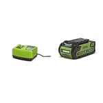 Greenworks Batterie G40B25 et Chargeur rapide G40UC4 (Li-Ion 40V 4A 2,5Ah 60min temps de charge avec une batterie 2Ah adaptée à tous les appareils de la série 40 V Greenworks Tools)