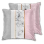 Art Fan-Design Cushion Cover Elegant White Marble Grey Pink Set of 2 Square Throw Pillow Case Sham Home for Sofa Chair Couch/Bedroom Decorative Pillowcases