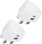 2 Pack USB C Plug 20W for Apple iPhone Fast Charger Plug UK for iPhone 14/14 Pr