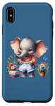 Coque pour iPhone XS Max Bébé éléphant bleu en tenue, fleurs et papillons