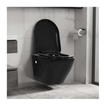 WC suspendu sans rebord en céramique noir - VIDAXL - A suspendre - Sortie horizontale - 36 cm