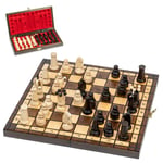 Skakspil skak skakbræt træ af høj kvalitet - Skakbrætsæt foldbart med skakbrikker store til børn og voksne 31x31 cm