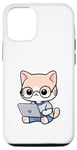 Coque pour iPhone 15 Pro Adorable ordinateur portable chat kawaii drôle amoureux des chats