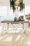 1.6m Handmade Fixed Solid Reclaimed Pine Off White Dining Table With 6 Solid Pine Chairs & Extension Leaf