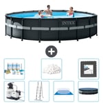 Intex Round Ultra XTR Frame Pool - 549 x 132 cm - Inklusive pump - Stege - Markduk - Lock Underhållspaket - Filtrera bollar - Golvplattor Inklusive T